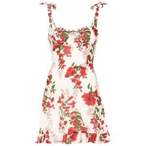 reformation olina linen dress Reformation Olina Linen Mini Dress Blue With While Lace Insert - Size 4 New